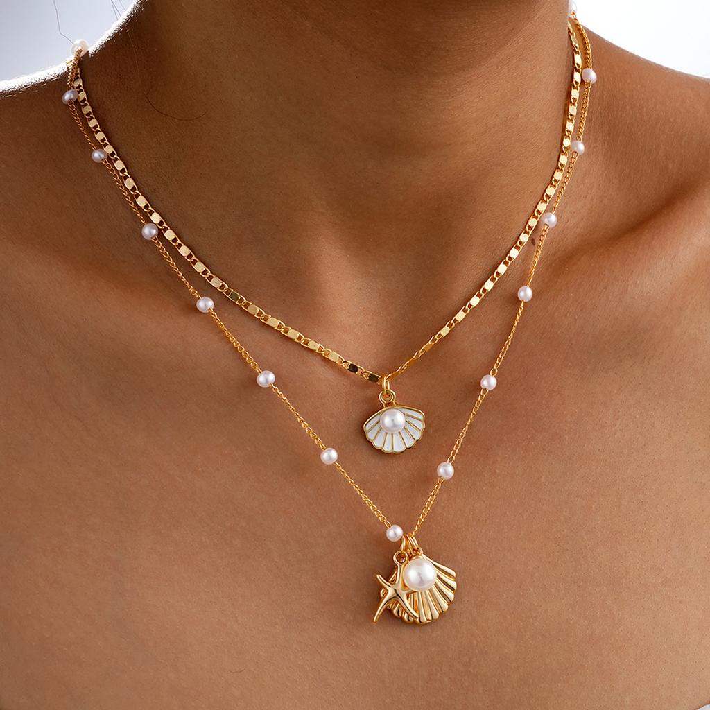 Ocean Vacation Starfish Shell Turtle Multi Charm Necklace Summer Conch Shell Women Collar Jewelry