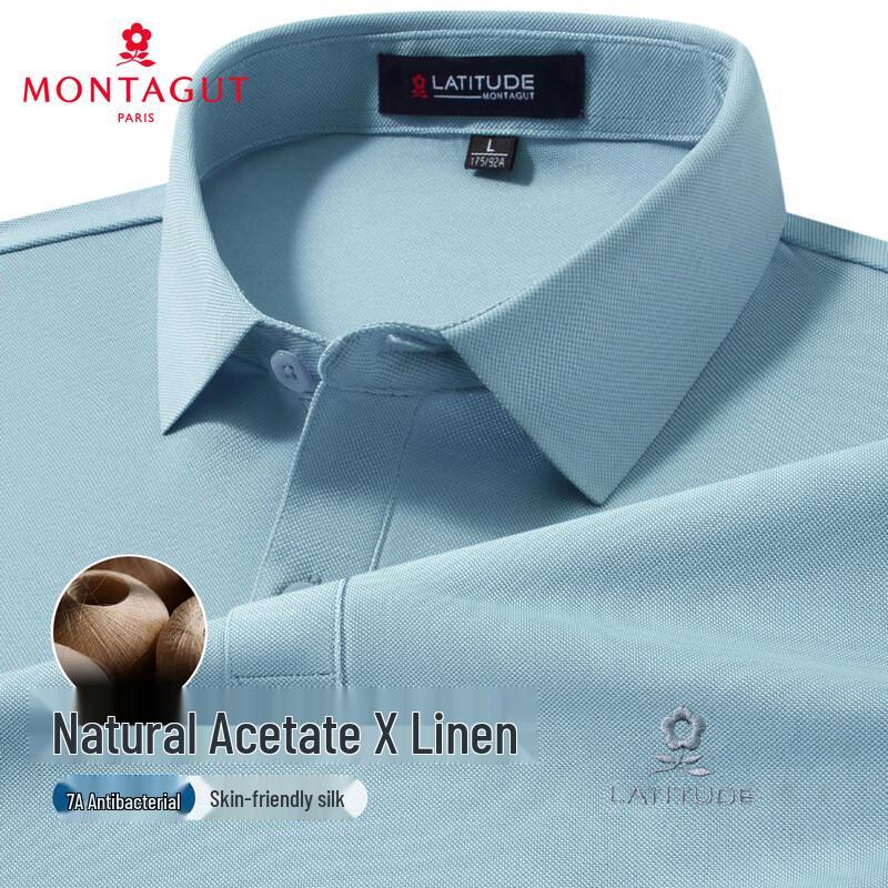 MONTAGUT Men s Ice Silk Linen Blend Polo Shirt M