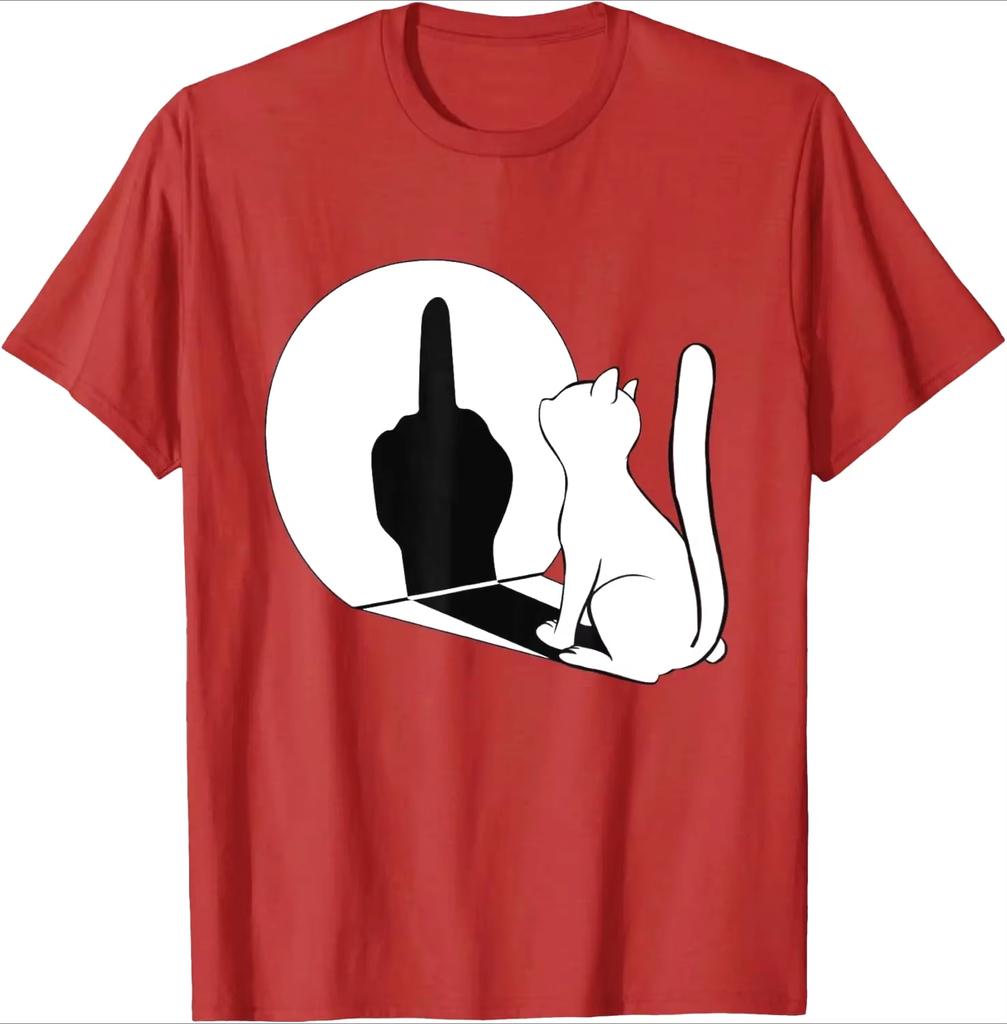 Funny Middle Finger Cat Stateunisext Graphic Printed Oneck Cotton Tshirt Summer Vintage Soft Breathable Short Sleeve Tops