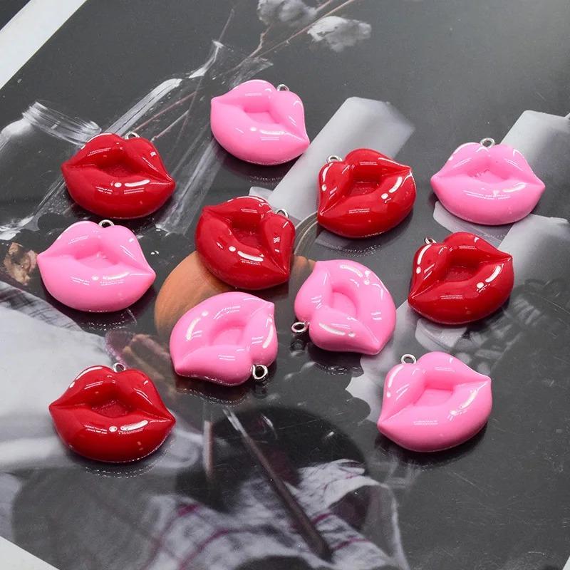 10pcs Valentine's Day Red Lips Resin Charms European Fashion Sexy Women Earring Necklace Pendant Accessory DIY For Jewelry Make