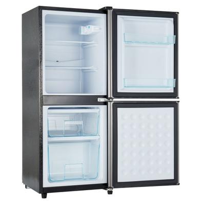 Kleiner Kühlschrank 106L Energiesparender Mini-Kühlschrank 60L Kühlteil und 46L Gefrierteil 7 Temperatureinstellungen Silberfarbene Tür Schwarzer Korpus