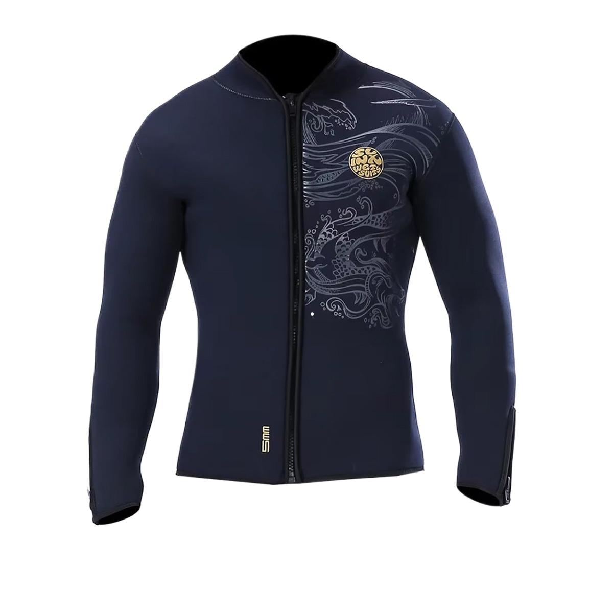 Fleece-lined Wetsuit Jacket 5mm Diving Wet suit Jackets Men Neoprene Keep Warm for Kitesurfing Clothes Suit Front Zip S