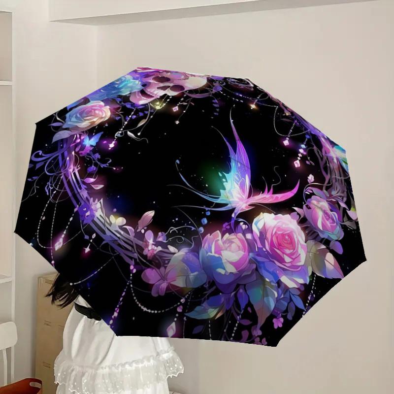 1pc Skull Roses Butterfly Fantasy Artwork Umbrella with Plastic Handle,Suitable for All Seasons Home Travel Outdoor UmbrellaDD1490