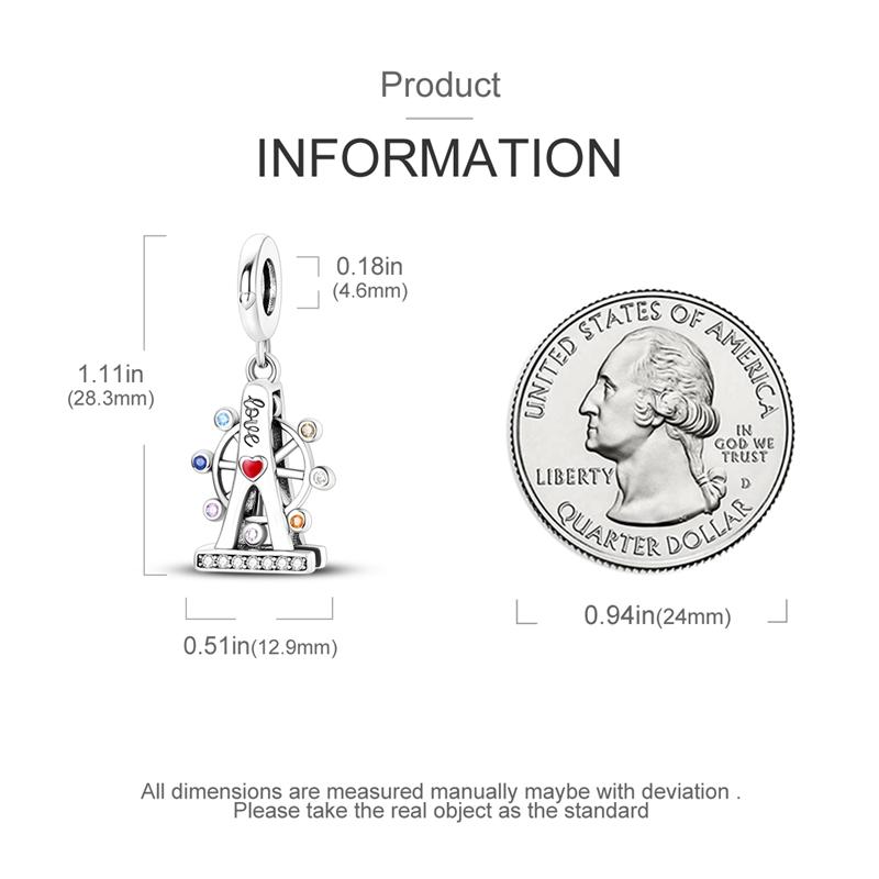 Charms Plata Colorful Zircon Love Ferris Wheel Pendants Fit Original Bracelets Charms For Women Jewelry Diy Making Gifts