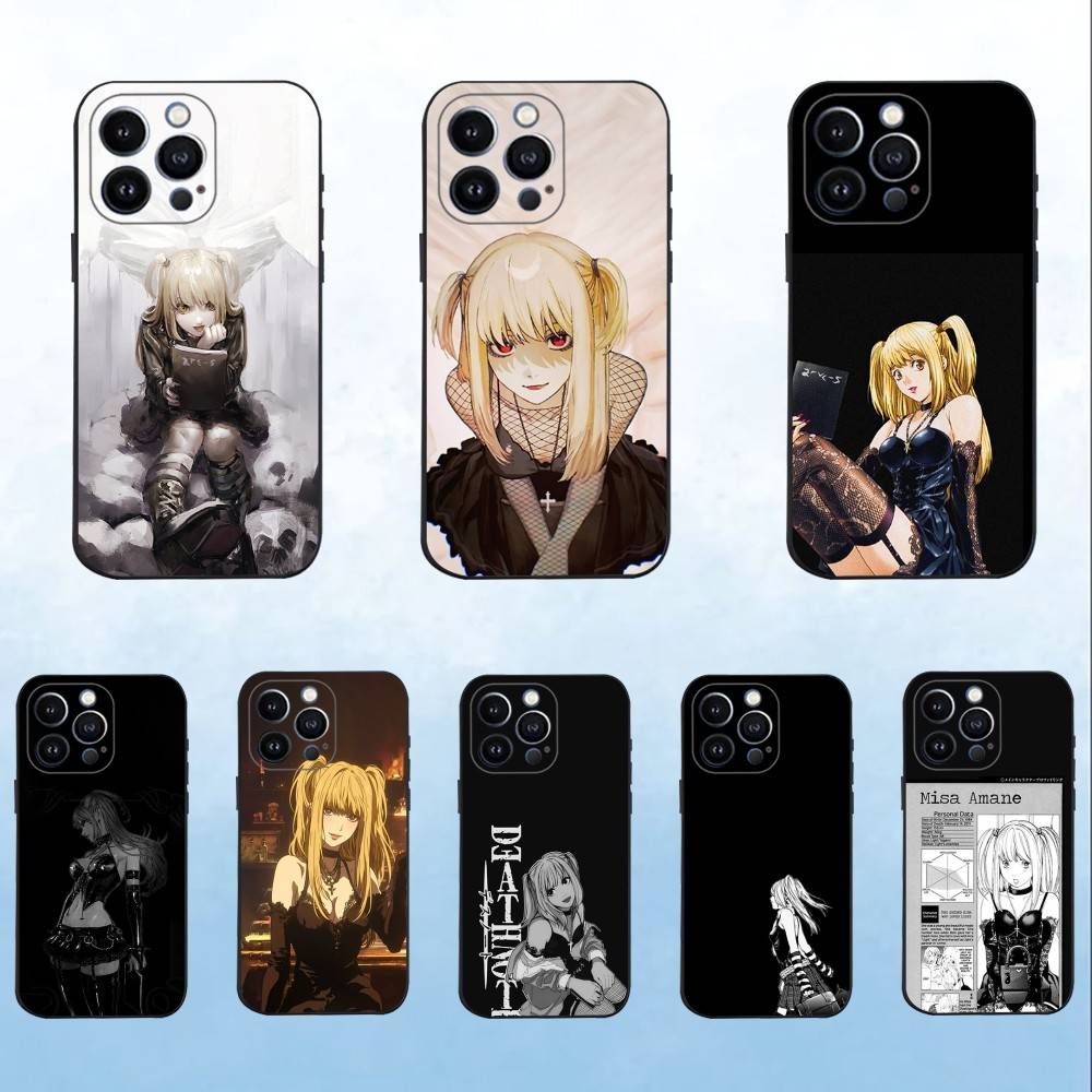 M-Misa Anime D-Death N-Note Phone Case For iPhone 16,15,14,13,12,11 Plus,Pro Max,XS,X,XR,SE,Mini,8,7,Soft Silicone Black Cover