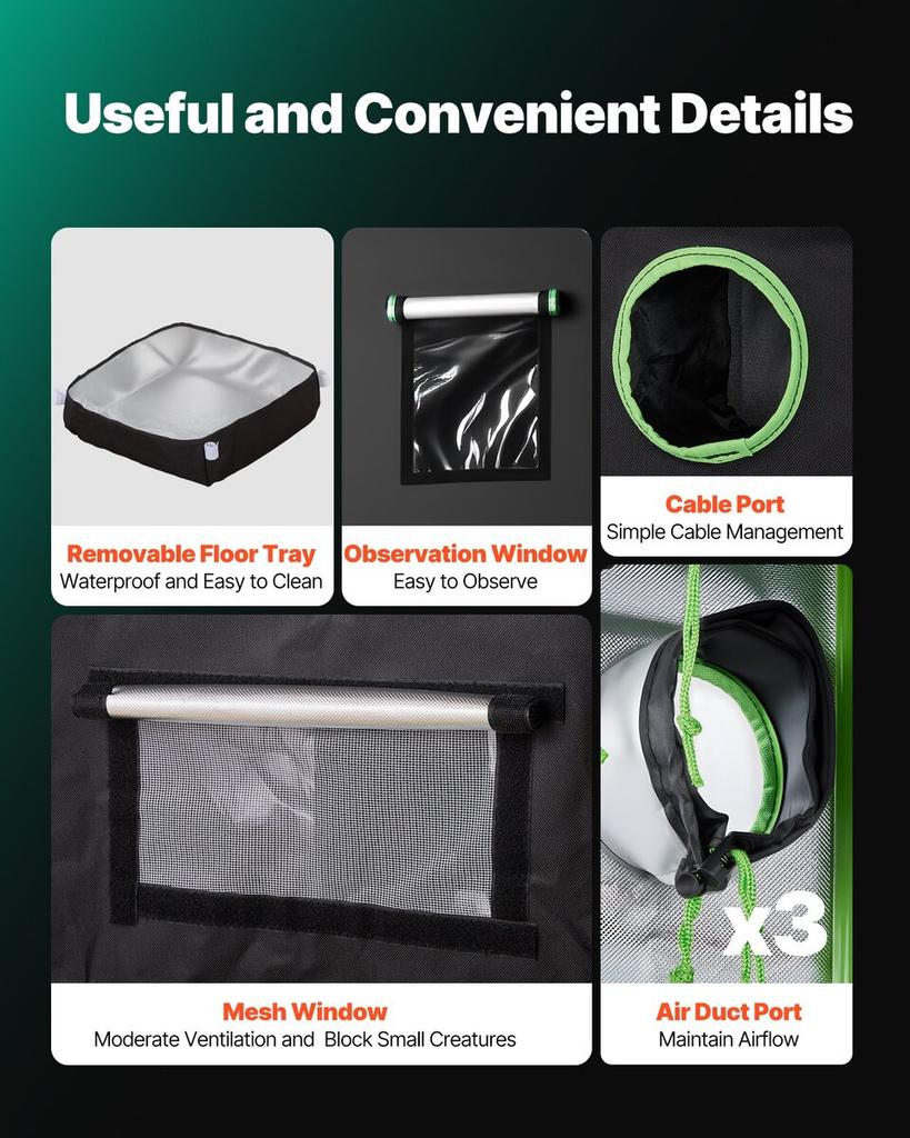 Indoor Grow Tent, 80 x 80 x 180 cm, 600D High Reflective Mylar, Indoor Plant Tent with Observation Window, Floor Tray & Zipper, Heavy Duty Growing