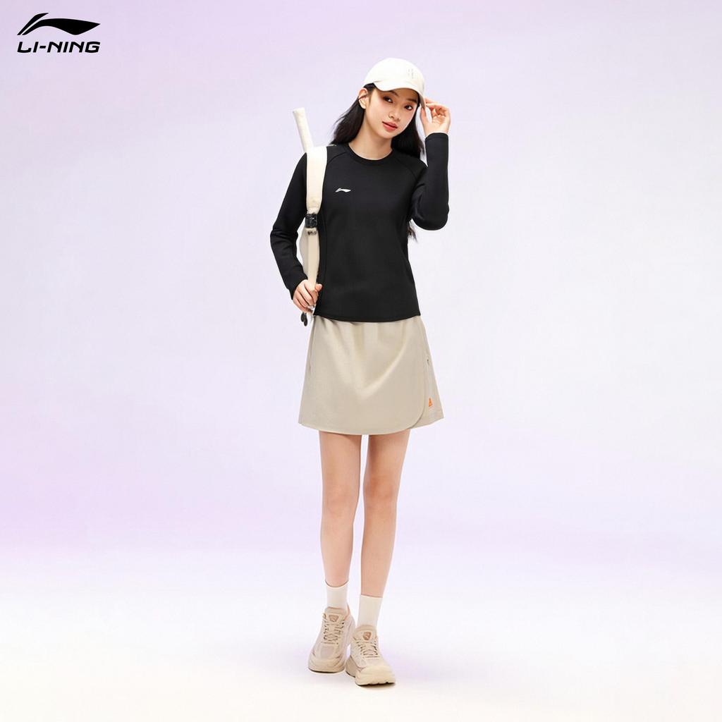 LI-NING Breathable Lightweight Women's Sports Top Solid Color Simple Fashion Slim Fit Crew Neck Long Sleeve Athletic T-Shirt