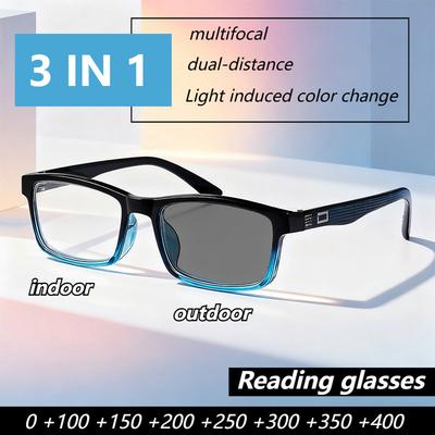 Photochromic Multifocal Ultra Light Reading Glasses, Fashionable and Versatile Anti Blue Light Glasses for Both Near and Far Use