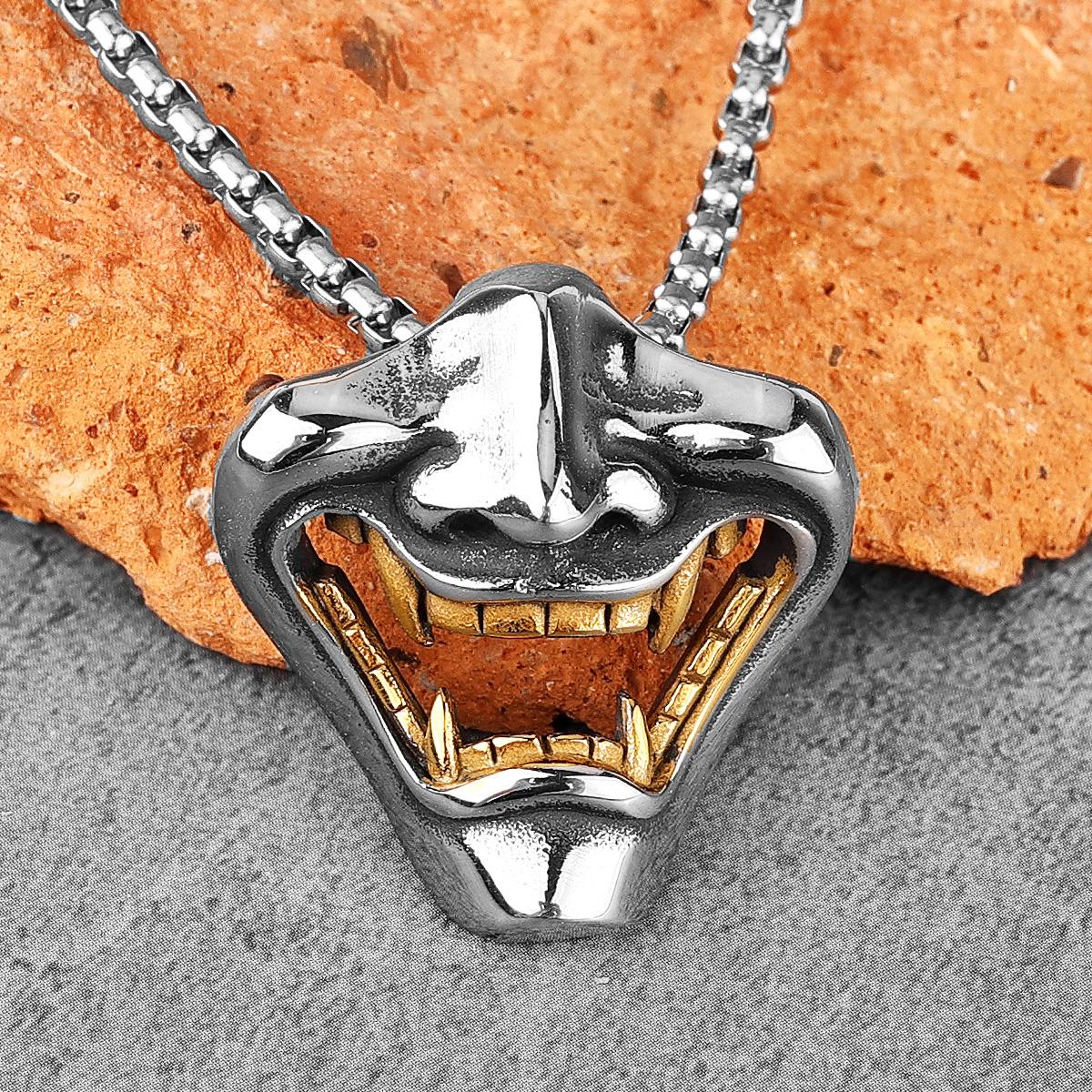 

Samurai Fangs Demon Stainless Steel Men Necklaces Pendant Chain Gothic Punk for Boyfriend Male Jewelry Creativity Gift Wholesale Without Chains