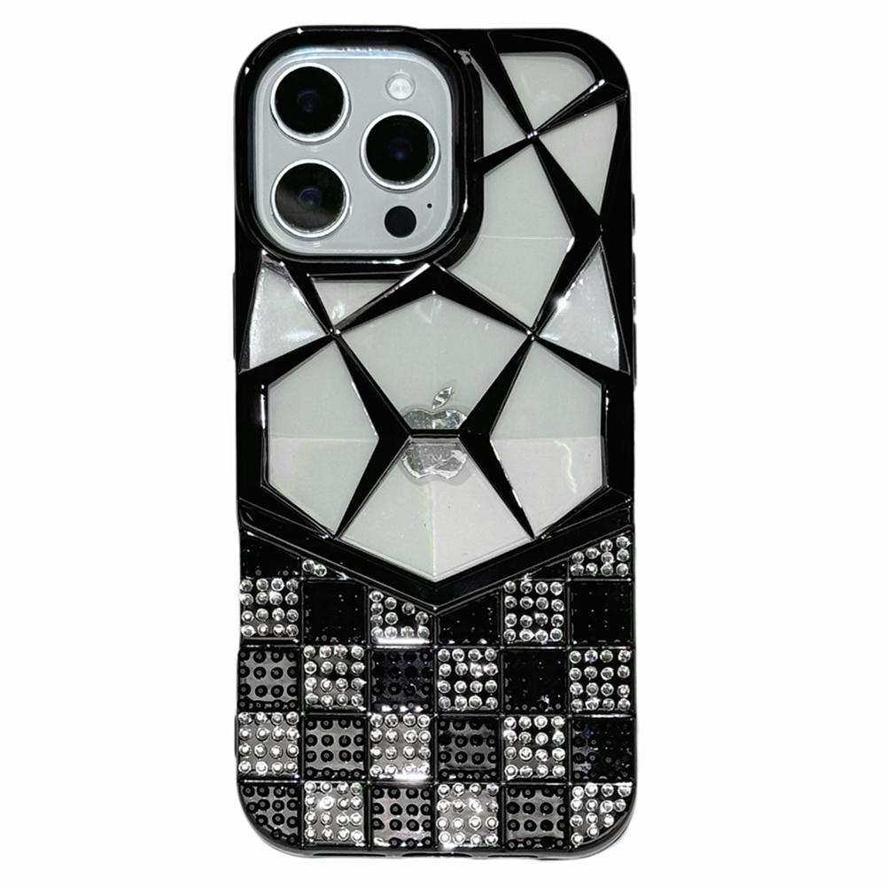 For iPhone 16 Pro Case Geometric Diamond Pattern Rhinestone Decor Electroplating TPU Phone Cover