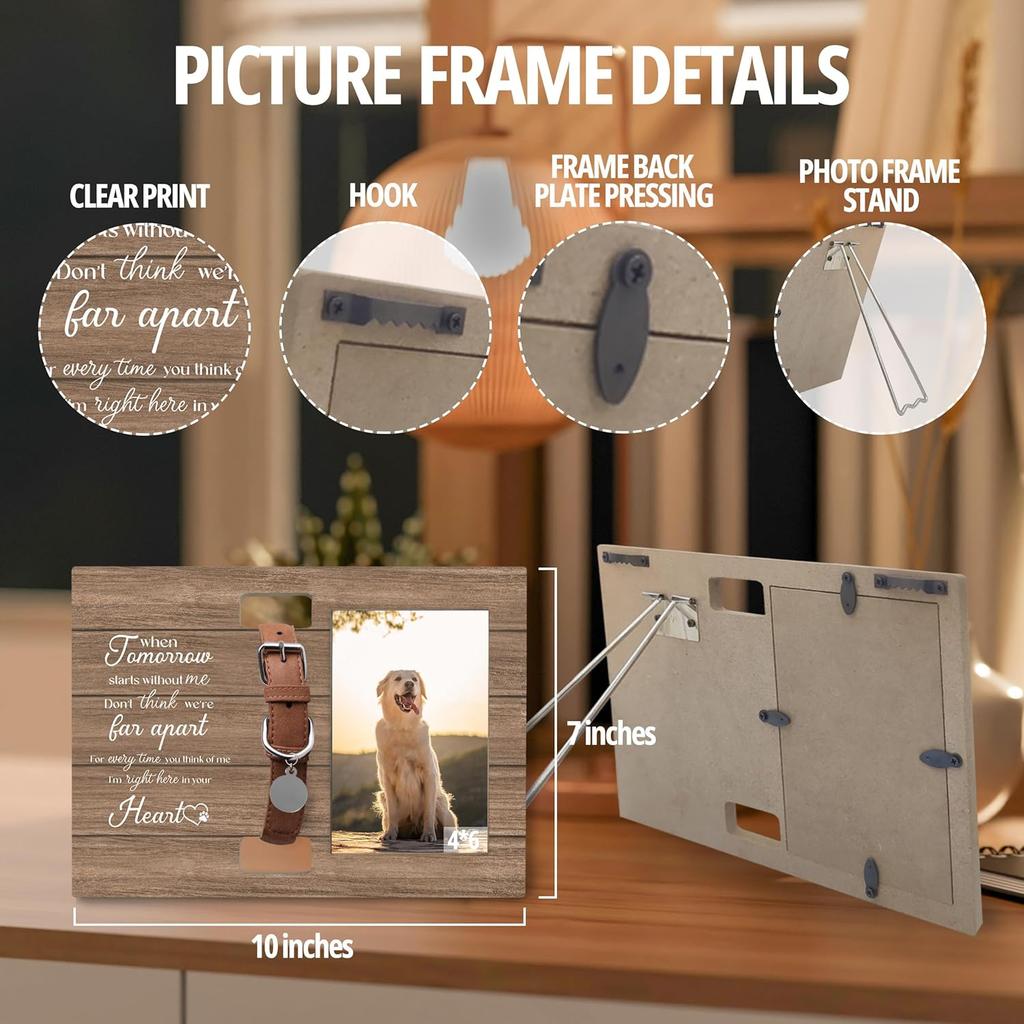 Dog Cat Pet Memorial Picture Frame with Collar Holder, Pet Cat Dog Memorial Loss Gifts for Loss of Dog, When Tomorrow Starts Without Me Picture Photo