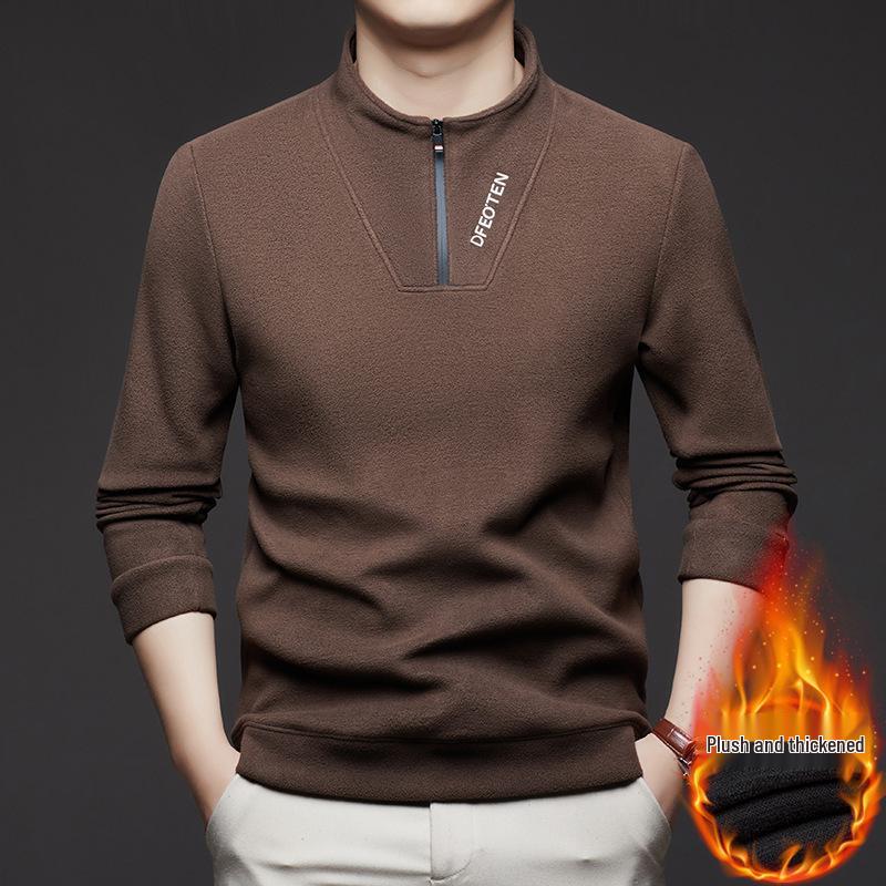 Men's Plush Half-Zip Stand Collar Fleece Sweatshirt for Autumn/Winter
