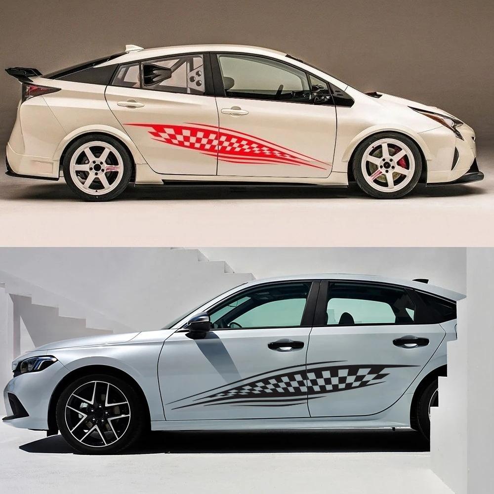 2 Stück Gitter Totem Auto Karosserie Seitenleisten Aufkleber Rennauto Gestreifte Vinyl-Aufkleber Auto Karosserie Styling Dekorationsaufkleber Zubehör