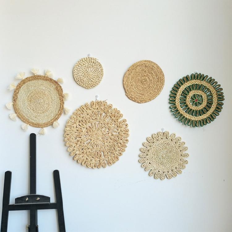 Individualisierte Rattan-Wanddekorationen Einzigartiger runder Wandbehang aus Grasgeflecht