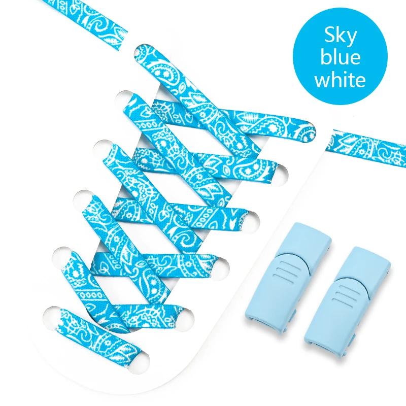 Magnetic Buckle Lock Shoelaces Without Ties Cashew Flower Print Shoelace No Tie Shoe Laces Flat Elastic Laces Sneakers Kid Adult