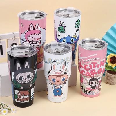 Pattern Bingba Cup 30oz Car Cup 304 Stainless Steel Vacuum Straw Water Cup