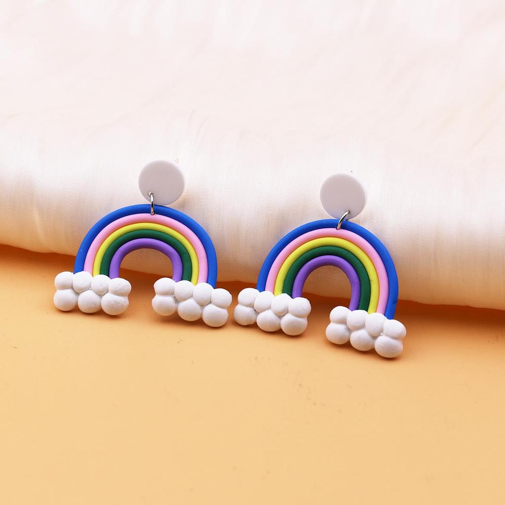 Exaggerated Handmade Rainbow Cloud Earrings - Youthful Summer Studs