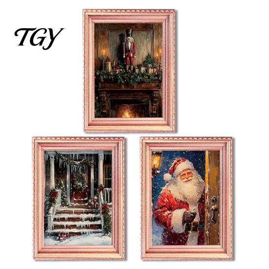 Christmas Refrigerator Magnets 3Pcs Light-up Frame Magnet, Vintage Wooden Picture Frames with Lights Fridge Glowing Magnetic Holder for Cabinet Locker