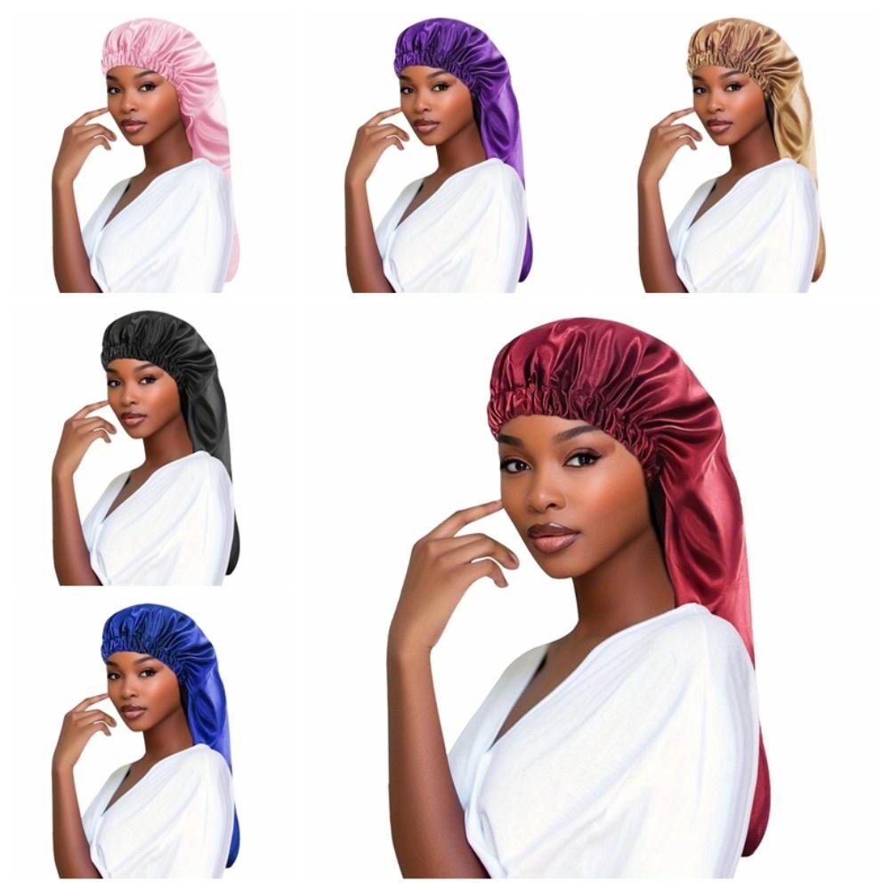 Polyester Sleep Cap Long Length Hair Bonnet Soft Texture Hair Cap Beauty Care