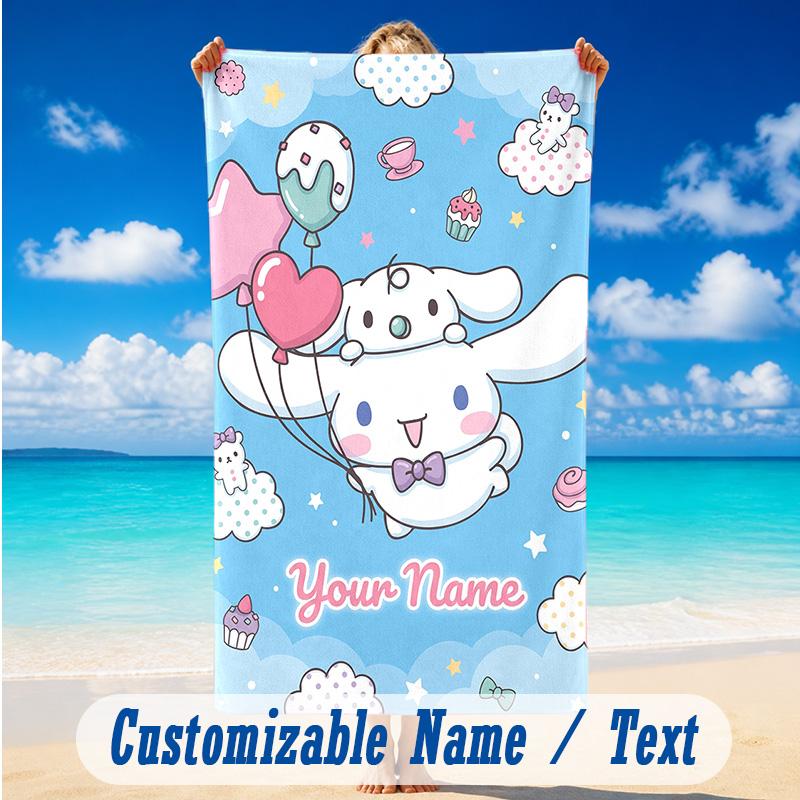 Beach Towel Custom Name Text, Quick Dry Large Towel For Beach HomeCinnamoroll