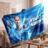 Erling Haaland Personalized Fleece Blanket With Football Logo, Custom Name Text Soft Warm Home Throw Blanket