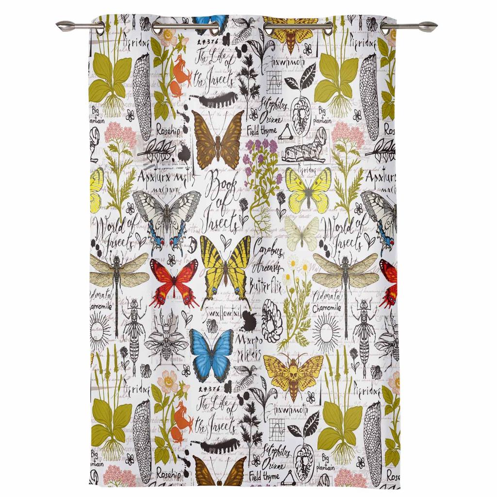 Insekten Blumen Pflanze Vintage Schmetterling Vorhänge für Schlafzimmer Wohnzimmer Vorhänge Küche Kinderzimmer Fenstervorhang Heimdeko