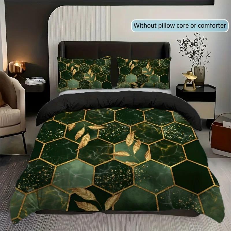 Geometric Duvet Cover Set Twin Queen Luxury Marble Comforter Cover Abstract Honeycomb Hexagon Bedding Set 2/3pcs for Boys Girls