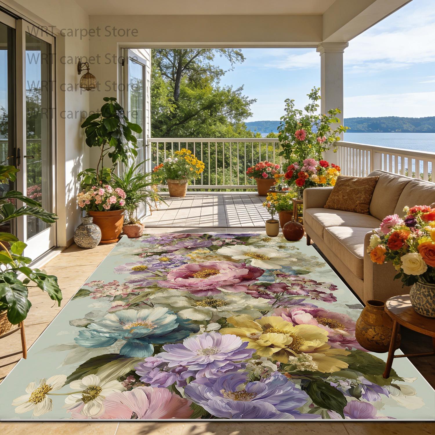 

Outdoor Patio Floral Fresh Style Non-slip Carpet Decoration Home Living Room Large Rugs Lounge Bedroom Fluffy Washable Floor Mat 60x90cm