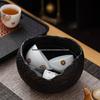 Egg-shaped Ceramic Tea Wash Basin: Desktop Waste Water Bucket and Cup Washing Bowl
