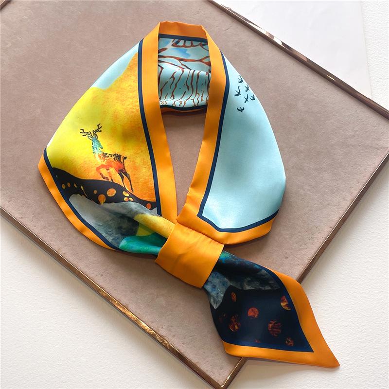 Striped Silk Scarf Imitation Long Diagonal Plaid Perfect For Spring Summer