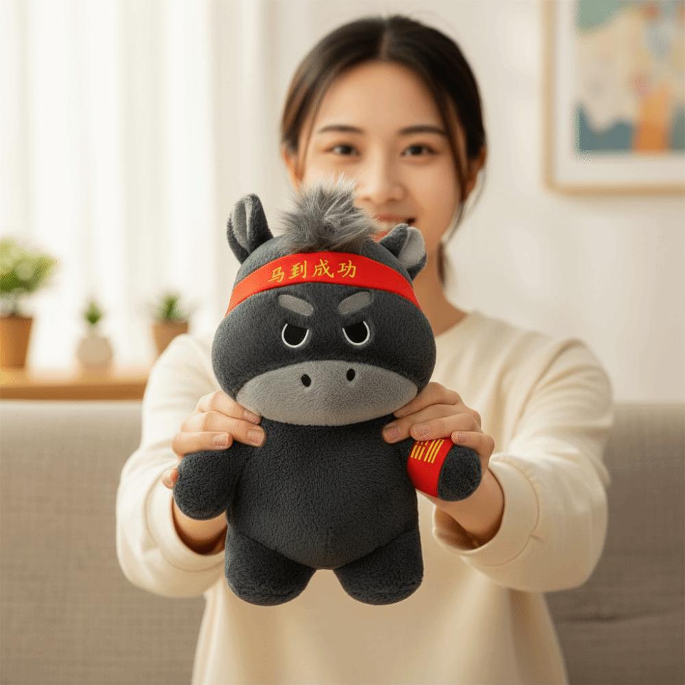 Cute Design Lucky Horse Figurine Black Color Zodiac Pony Figurine Horse Plush Doll  New Year Gift
