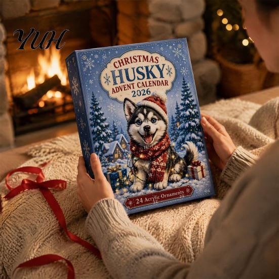 Christmas Tree Hanging Decoration Husky Advent Calendar 2026 with 24 Unique Acrylic Pendants for Decorations, Party Favor Cute Dog Themed Holiday