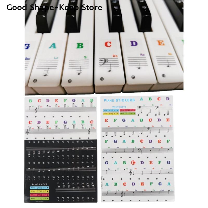 1 Conjunto de Adesivos de Piano com Letras para Iniciantes 88/61/54/49 Teclas Com Etiquetas Coloridas Removíveis para Notas Adesivos de Teclado de Piano