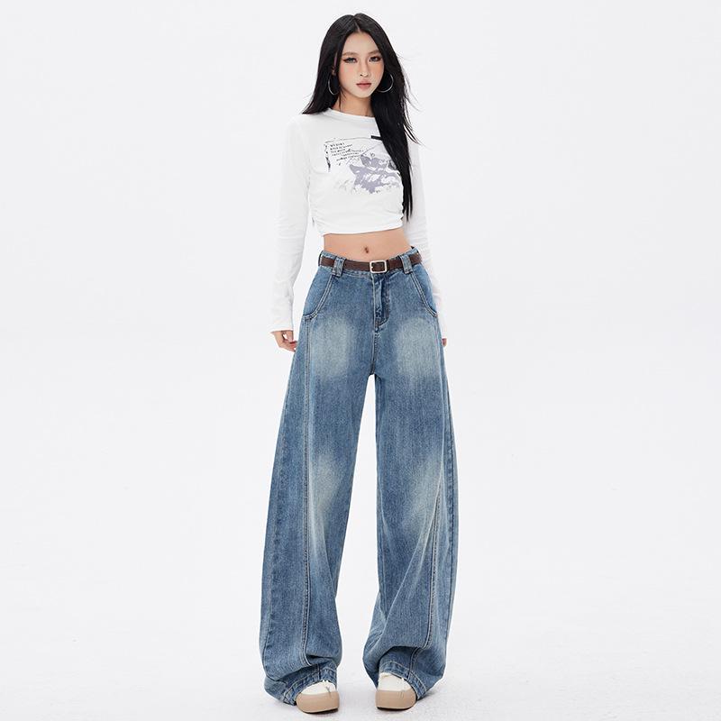 American Retro Silhouette Scimitar Jeans: Loose Wide-Leg Floor-Length Pants