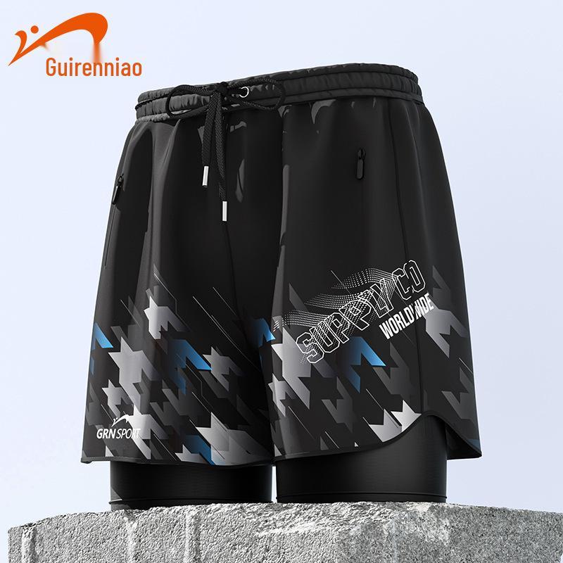 

Мужские быстросохнущие дышащие плавки Guirenniao, предотвращающие неловкие ситуации - Пляжные шорты до колена для профессионального плавания L