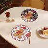 4pcs/set  Christmas Placemat Cartoon  Santa Claus  Round  Coaster Snowflake Dining  Table Heat Insulation Pad Xmas Decor