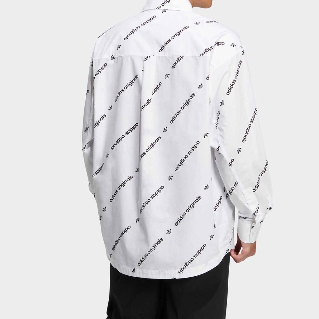 Adidas Originals Trefoil Print Alphabet Full Print Snap-Button Long Sleeve Shirt Unisex Tops White HU1228