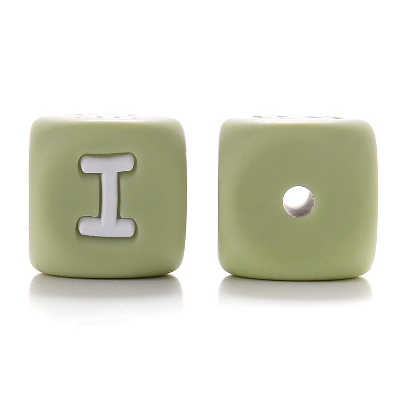 10Pcs 12mm Sage Silicone Alphabet Letter Beads 26 English Letter Baby Name Beads Teething Pacifier Chain Silicone Baby Teether
