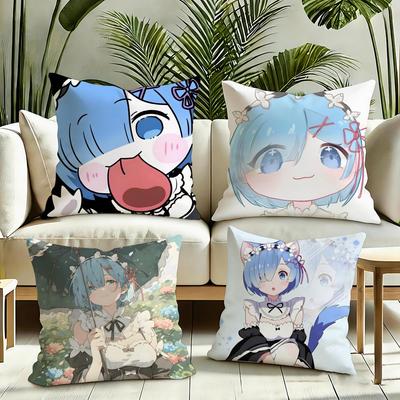 Anime Cute RRem Cushion Cover Silky Short Plush Invisible Zipper Dustproof Sofa Pillow Case for Home Decor