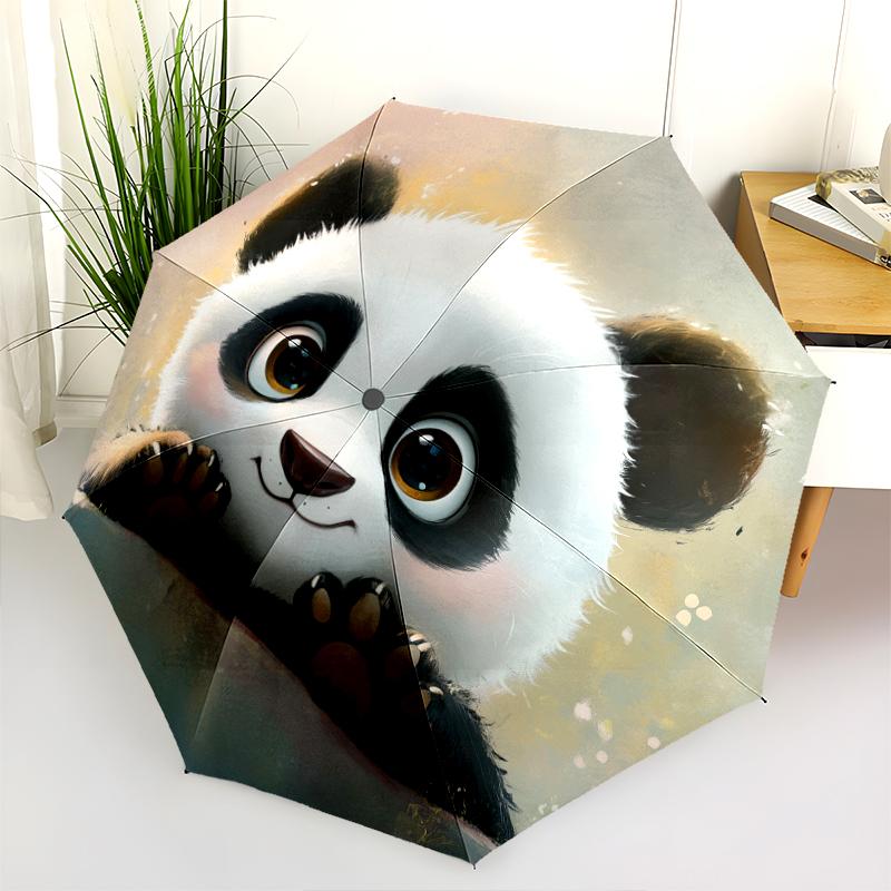 Panda Close-up pattern, automatic folding umbrella, portable and foldable design, 8 ribs, a Christmas or birthday gift.