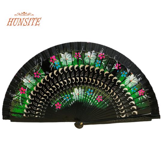 

Складной веер, выдолбленный двухсторонний ремесленный подарок, танцевальная печать, деревянный испанский ручной веер, товары для вечеринок чёрный