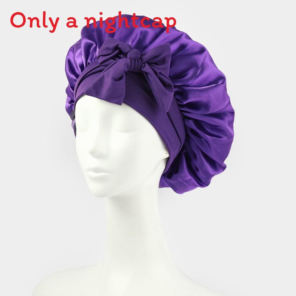 Bonnet de Nuit en Satin pour Femmes avec Nœud Papillon Lien Réglable Soin des Cheveux Bonnet de Nuit Doux en Soie