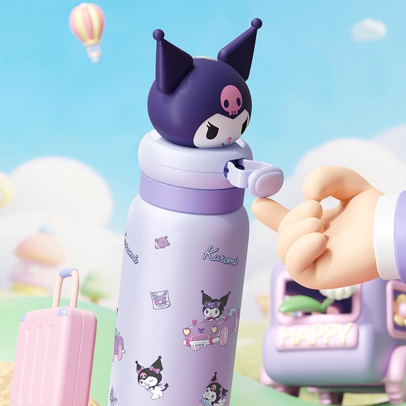 Sanrio Thermos Cup 400ml stainless Steel Cartoon Straw Cups with Lifting Rope Hello Kitty My Melody Portable Kids Water Bottle