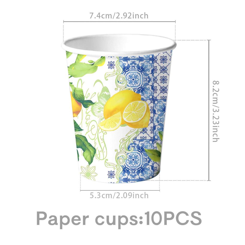 Retro Blue and White Porcelain Lemon-Themed Summer Party Tableware Set - Banner, Paper Plates, and Bunting Decorations