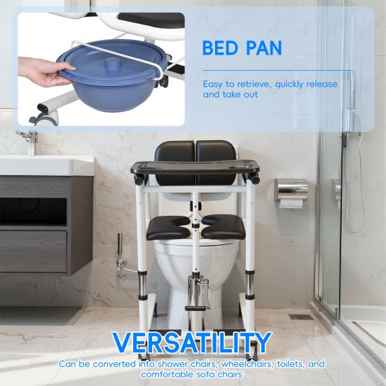Patientenlifter Transferstuhl, 5-in-1 Patientenlifter Rollstuhl mit 180 Grad geteiltem Sitz, Höhenverstellbarer Lifter Transferstuhl für Zuhause Senioren Ältere