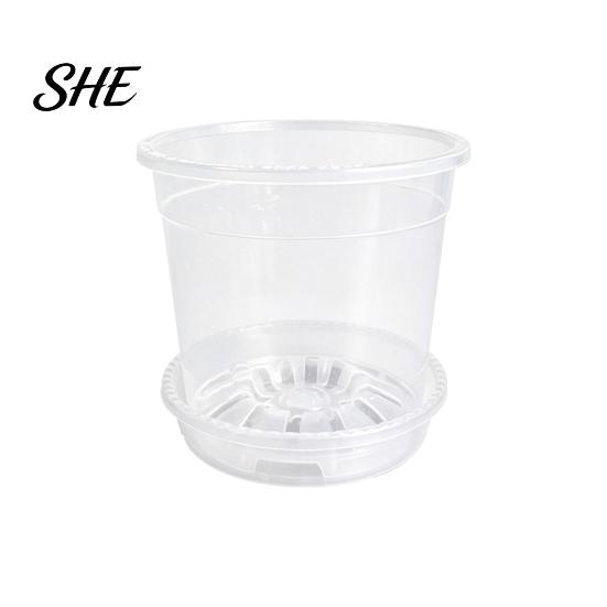 Indoor Garden Flower Planters Clear Plastic Orchid Pot with Saucer, Plant Ventilated Pots for Succulents Drainage Holes, Rose, Phalaenopsis, Seedings