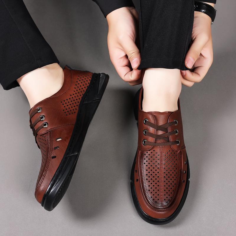 Men'S PU Leather Shoes Breathable Hollow Casual Sandals JZ-9813