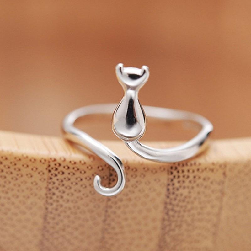Simple Cute Cat Shaped Open Ring Chic Copper Color Adjustable Ring For Women Lovely Daily Wear Jewelry