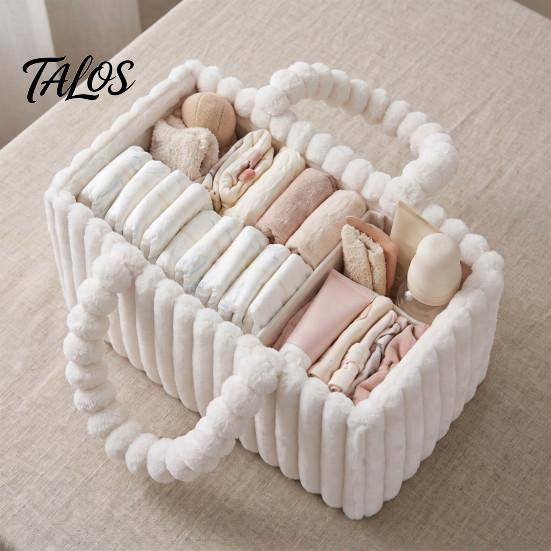 Large Capacity Baby Essentials Organizer Plush Diaper Caddy, Quilted Gear Organizer, Lightweight Mommy Bag, Caddy Fuzzy Travel Tote for Newborn