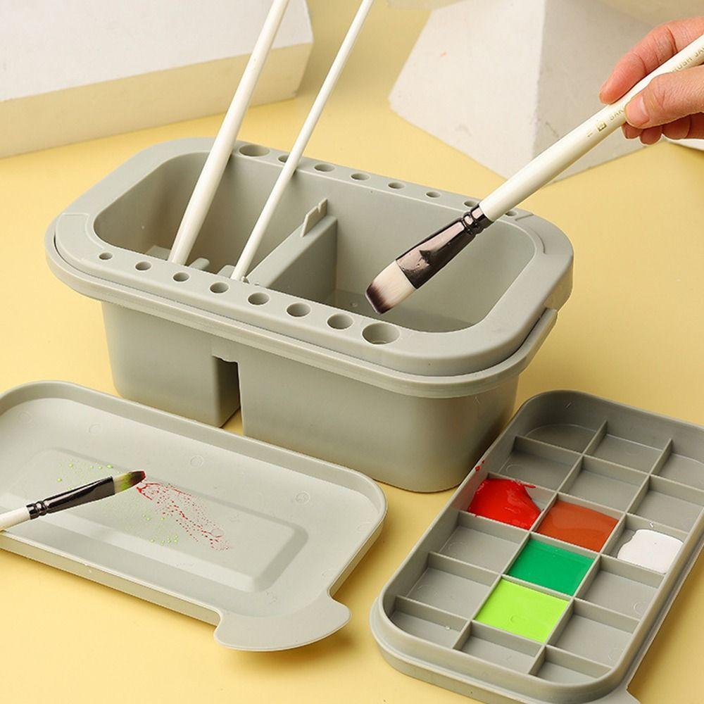 

All-in-One Brush Washing Bucket Handled Paint Brush Basin Easy to Clean Artist Cleaner Box Gouache зелений